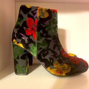 Velvet floral ankle boots